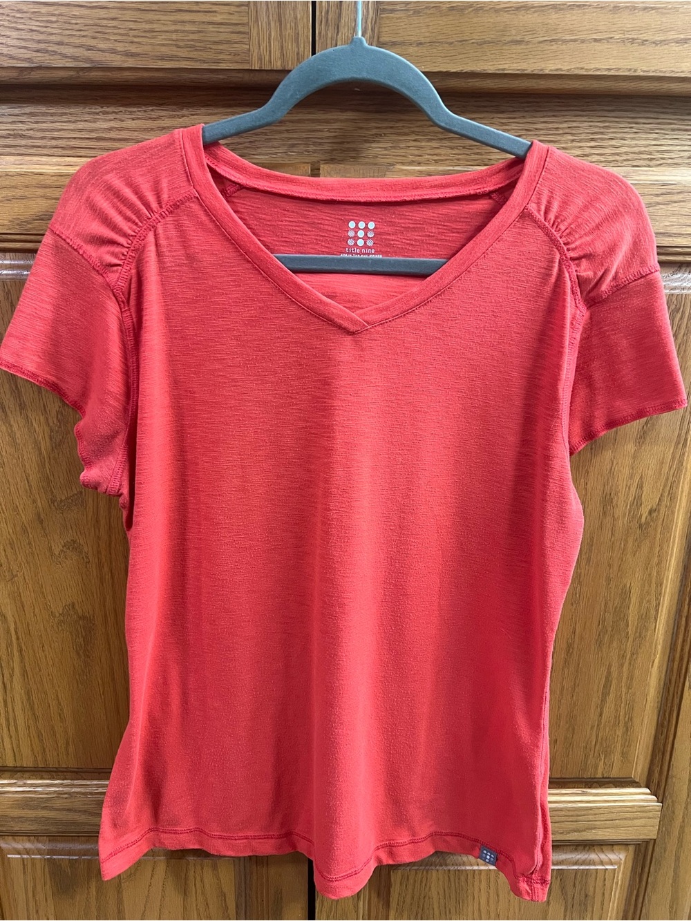 Title Nine Women's V-Neck Short Sleeve Tee in Coral Red, Large